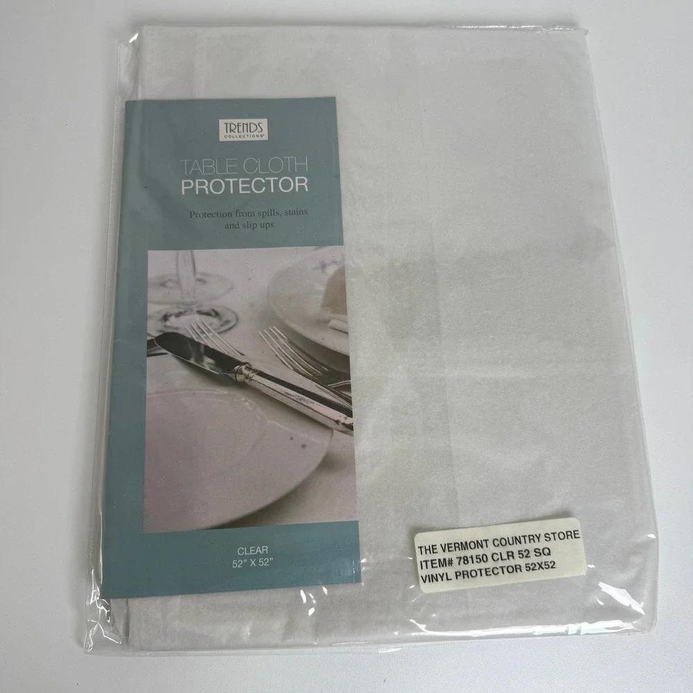 Trends Collections Table Cloth Protector Clear 52x52 Square Vinyl PVC Cover NIP